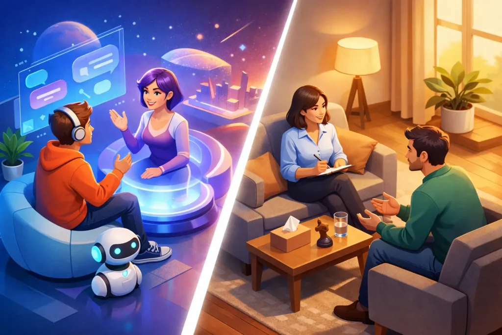 Compañero virtual versus terapia: qué puede darte cada uno